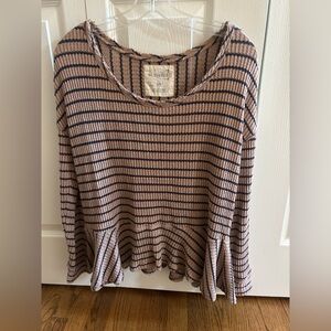 We The Free Tan and Navy Striped Top